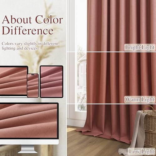 Dusty Rose 100% Blackout Linen Curtains 108 Inch Length 2 Panels Set for Girls Bedroom Back Tab Thermal Insulated Black Out Drapes Room Darkening Farmhouse Style for Bedroom Window Curtains 52x108 (Dusty Rose / 52"W x 108"L (Pack of 2))