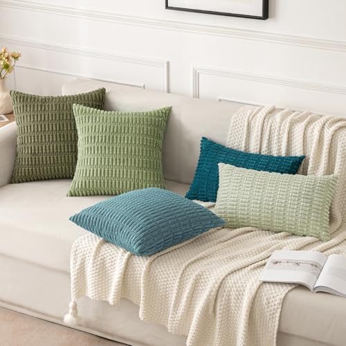 Corduroy Decorative Throw Pillow Covers 16x16 Coastal Blue Pack of 2 (Coastal Blue / 16" x 16" (Pack of 2))