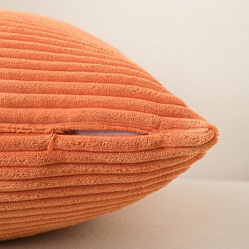 Set of 4 Fall Orange Corduroy Throw Pillow Covers 20x20 Inch (Yellow Orange / 20" x 20" (Pack of 4))