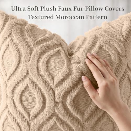 Faux Fur Soft Light Khaki Throw Pillow Covers 22x22 Set of 2 (22" x 22" (Pack of 2) / Light Khaki)