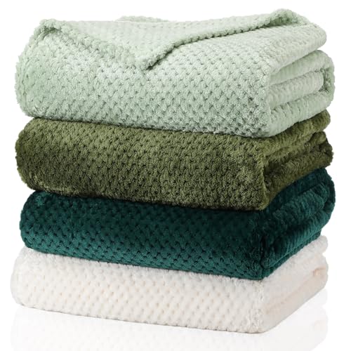 4 Pcs Fleece Throw Blanket (Gradient Green)