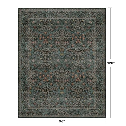 Floral Dark Green Washable Area Rugs 8x10 (Dark Green / Black / 8' x 10' (Rectangular))