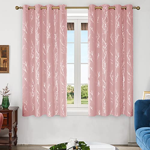Living Room Curtains 63 Inches Long (Coral Pink/Tree Branch / 52"W x 63"L (Pack of 2))