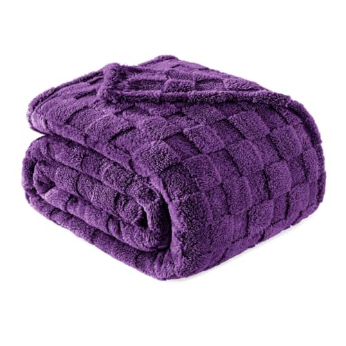3D Checkered Fleece King Blanket for Bed (Purple / King (104"x90"))