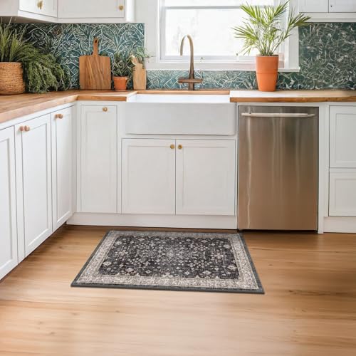 Black Washable 2x3 Entry Rug (2' x 3' (Rectangular) / Ashen / Multi)