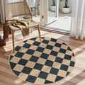 Checkered Easy Jute 4ft Round Outdoor Rug (4' Round / Black/Checkerboard -1)