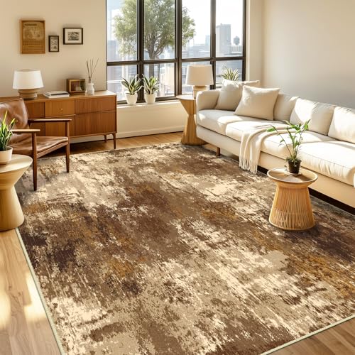 Washable 3'x5' Abstract Area Rug for Living Room Brown Tan (Brown/Tan / 3' x 5' (Rectangular))