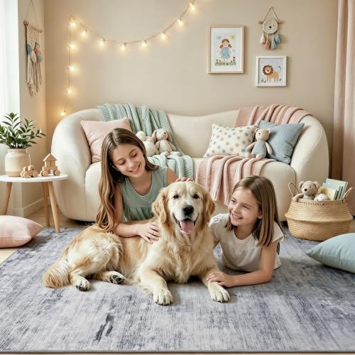 Washable 5x7 Grey Area Rug with Non (Light Neutral Gray / 5' x 7' (Rectangular))