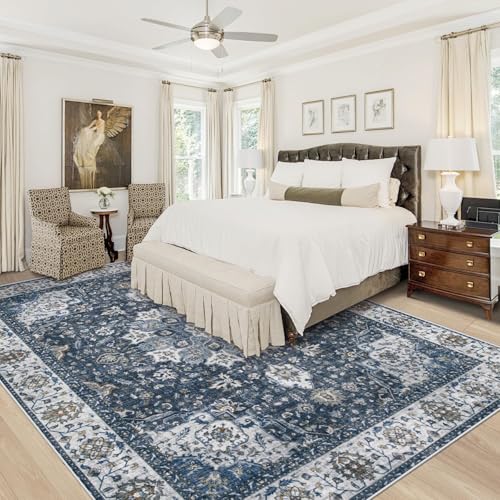 Area Rug 8x10 Washable Rug (Vintage Blue / 8' x 10' (Rectangular))