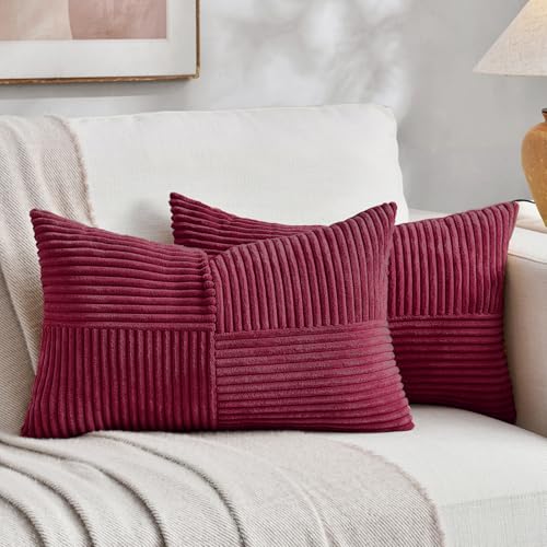 2 Packs Burgundy Long Lumbar Decorative Throw Pillow Covers 16x24 Inch for Couch Bed Sofa (Burgundy / 24" x 16" (Pack of 2))