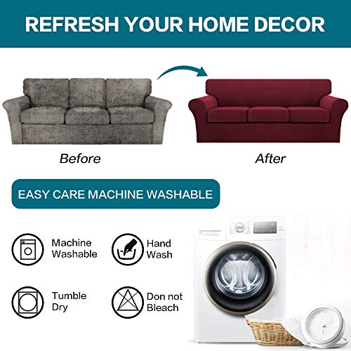 4 Piece Sofa Covers for 3 Cushion Couch Sofa Slipcover Soft Couch Cover for Dogs (Sofa (3 Cushion) / Burgundy)