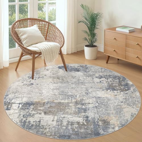 5ft Round Area Rug Living Room Rugs (Blue Grey / 5' (Round))