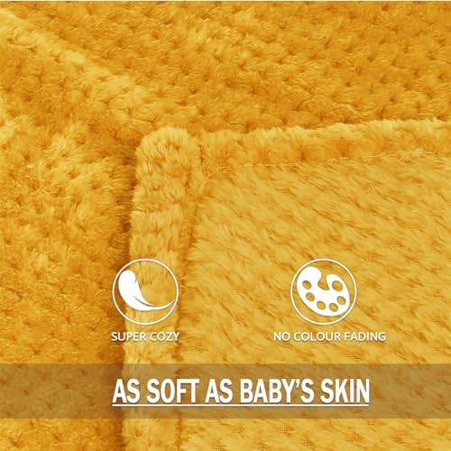 Large Waffle Fleece Throw Blanket for Couch (Mustard / 50x70 in)