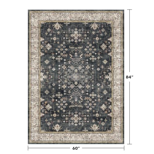 Black Boho Living Room Rug 5x7 (5' x 7' (Rectangular) / Ashen / Multi)