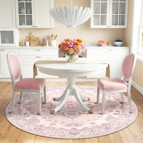 Washable Area Rug (Pink / 6' (Round))