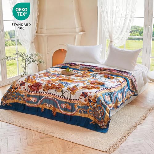 Boho Throw Blanket 50"x60" Fall Cotton Victoria Floral Blanket (Bloom Victoria / 50"x60")