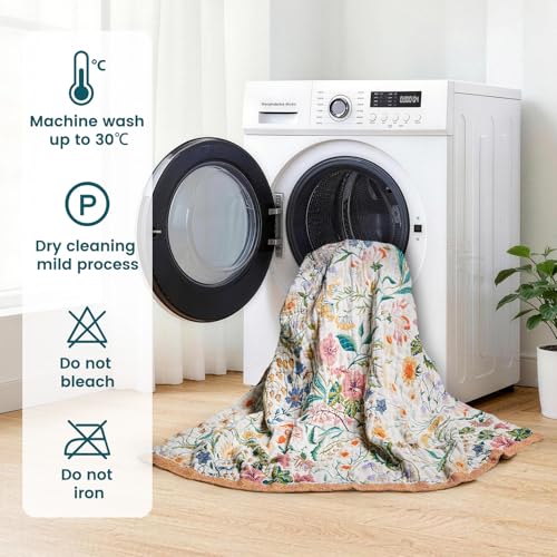 Boho Throw Blanket 50"x60" Cotton Floral Blanket for Couch Bed Decor (Wildflower Mix / 50"x60")