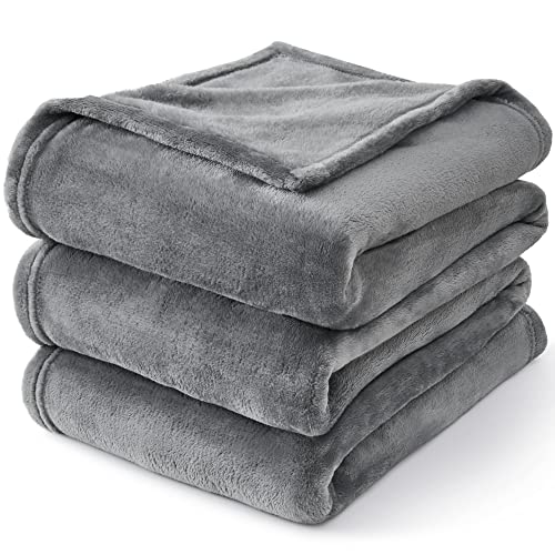 Fleece Blanket Soft Plush Twin Size Blanket Grey 60"x80" (Grey / Twin(60"x80"))