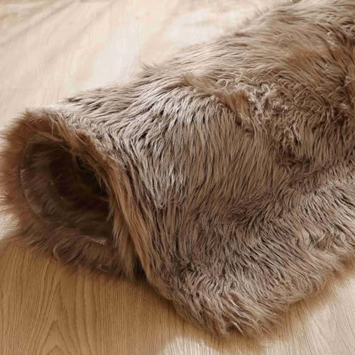 Beige Area Rug 6x9 Light Brown Fluffy Fuzzy Sheepskin Rug for Living Room Bedroom Shag Faux Fur Carpet Rectangle (6' x 9' (Rectangular) / Beige)