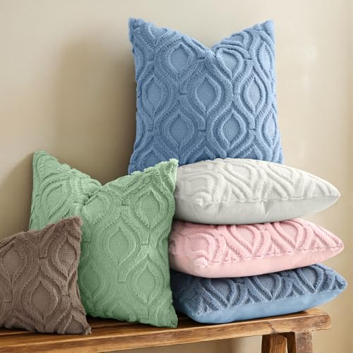 Faux Fur Plush Soft Blue Throw Pillow Covers 16x16 Set of 2 (16" x 16" (Pack of 2) / Blue)