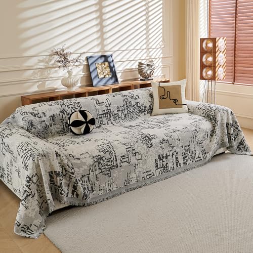 Boho Couch Cover Sofa Covers (71" x 118" / 9# Dark Grey Maze)