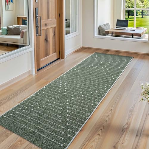 2x6 Green Entryway Runner Rug (Dark Green & White / 2' x 6' (Runner))