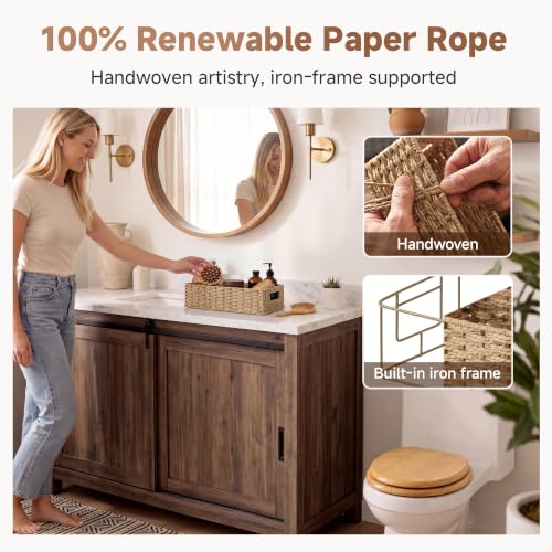 Toilet Paper Storage Baskets for Bathroom Decor (Light Brown / 14¼" L x 6¾" W x 3¾" H)