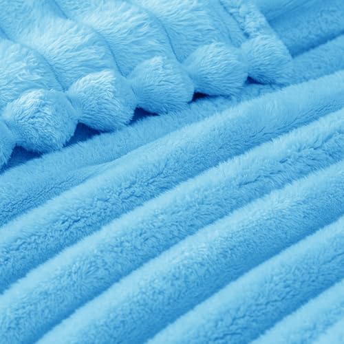 Striped Queen Size Fleece Blanket for Bed (Blue / Queen ( 90x90 IN ))