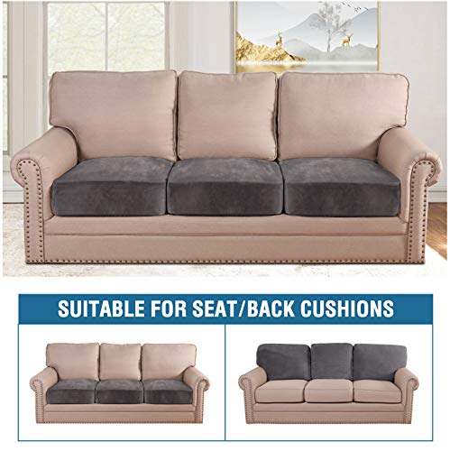 Velvet Stretch Couch Cushion Cover Plush Cushion Slipcover for Chair Loveseat Sofa Cushion Furniture Protector Seat Cushion Sofa Cover (Grey / 3 Cushion Sofa)
