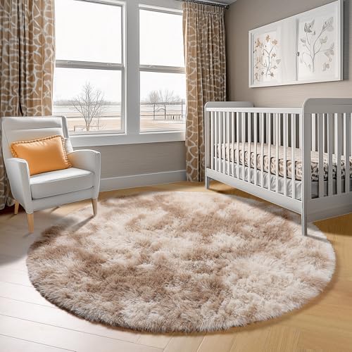 Tie Dye Beige Round Area Rugs 5ft (Tie-dyed Light Beige / 5' (Round))