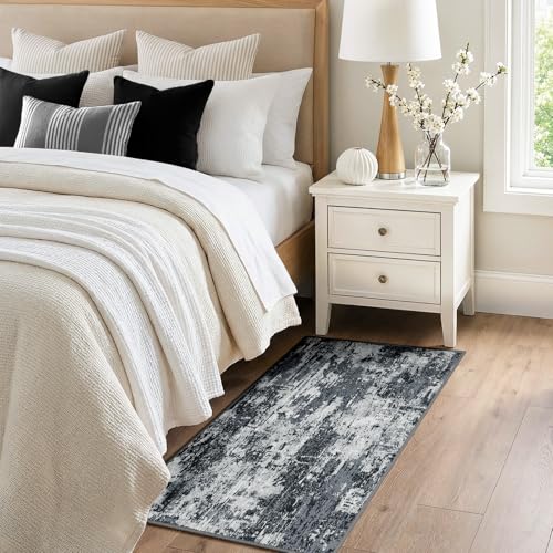 Washable 2'x4' Abstract Area Rug for Living Room Black White (Black/Navy Blue/Gray / 2' x 4' (Rectangular))