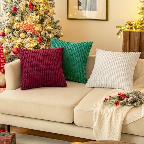 Christmas Corduroy Decorative Throw Pillow Covers 18x18 Burgundy (Burgundy / 18" x 18" (Pack of 2))