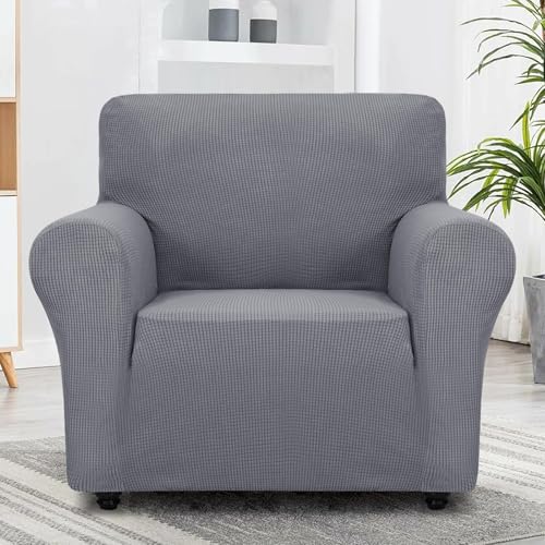Super Stretch Chair Slipcover Universal Sofa Chair Covers for Living Room Dogs Pet Furniture Protector Spandex Armchair Slipcovers with Anti Slip Foam Sticks (Light Grey / Small (30"-47"))