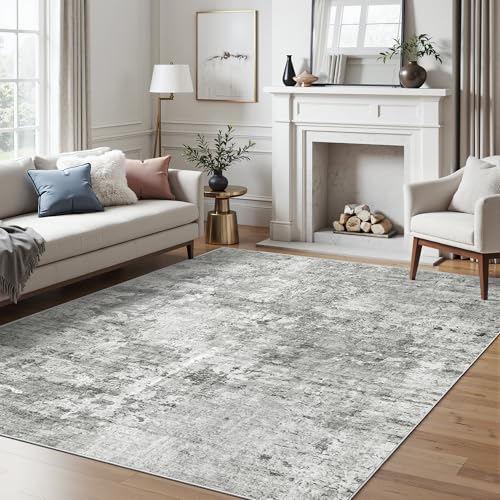 Abstract Area Rug 6x9 for Living Room Washable Rugs Gray (Gray/White / 6' x 9' (Rectangular))