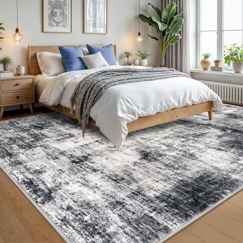 Abstract Area Rugs 9x12 Ft Washable Large Rugs for Living Room (Black/Grey/White / 9' x 12' (Rectangular))