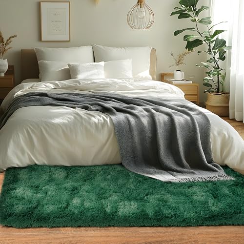 Runner Rugs for Bedroom 2x6 Rug Runners for Hallways Non Slip Soft Shag Bedside Rug (2' x 6' (Rectangular) / Blackish Green)