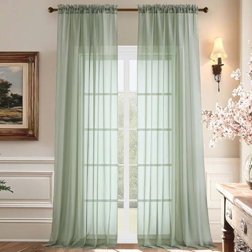Sheer Sage Green Curtains 120 Inches Long (59"W x 120"L (Pack of 2) / Sage Green)