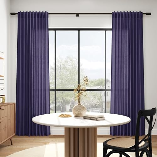 Purple Linen Blend Light Filtering Back Tab Curtains 102 Inches Long (52"W x 102"L (Pack of 2) / New Purple)
