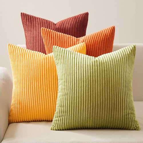 Throw Pillow Cover 4pc Set (Yellow Orange / 22" x 22" (Pack of 4))