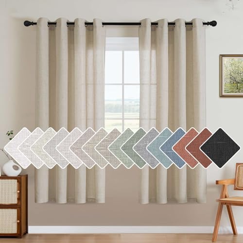 Living Room Linen Curtains (52"W x 72"L (Pack of 2) / Castle Wall)
