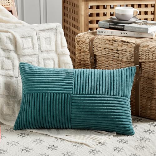 2 Packs Teal Long Lumbar Decorative Throw Pillow Covers 16x24 Inch for Couch Bed Sofa (Teal / 24" x 16" (Pack of 2))