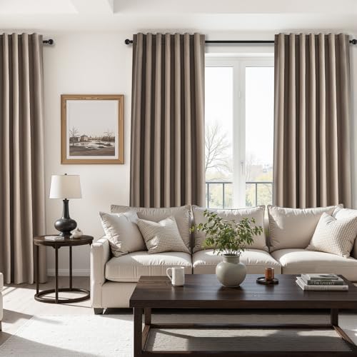 102 inch long blackout curtains 2 Panels 100% Black out Linen texture Curtain elegant Taupe Farmhouse Drapes with Back Tab Rod Pocket Light Blocking Thermal Insulated Panel for Bedroom Living Room (Faux Linen / 52"W x 102"L (Pack of 2))