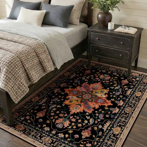 Washable Area Rug (Black/Colorful / 4' x 6' (Rectangular))
