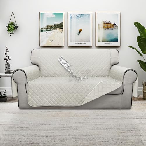 Double Protection 100% Waterproof Loveseat Sofa Covers for Living Room (Ivory/Ivory / Loveseat Medium)