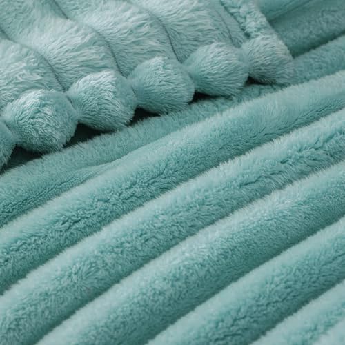 Striped King Size Fleece Blanket for Bed (Celadon / King ( 90x104 IN ))
