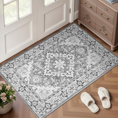 2x3 Washable Rug for Entryway Bathroom (Floral Grey / 2' x 3' (Rectangular))