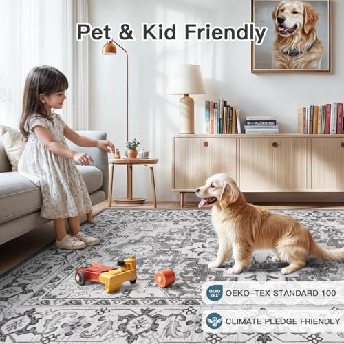 3x5 Area Rugs for Living Room Bedroom (Floral Grey / 3' x 5' (Rectangular))