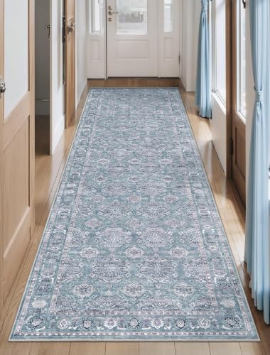 2'6"x8' Washable Non Slip Floral Boho Runner Rug for Hallway (Blue Grey/Multi / 2'6" x 8' (Runner))