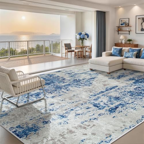 9x12 Area Rugs for Living Room Washable Bedroom Dining Room Blue Grey White (Blue Grey/White / 9' x 12' (Rectangular))
