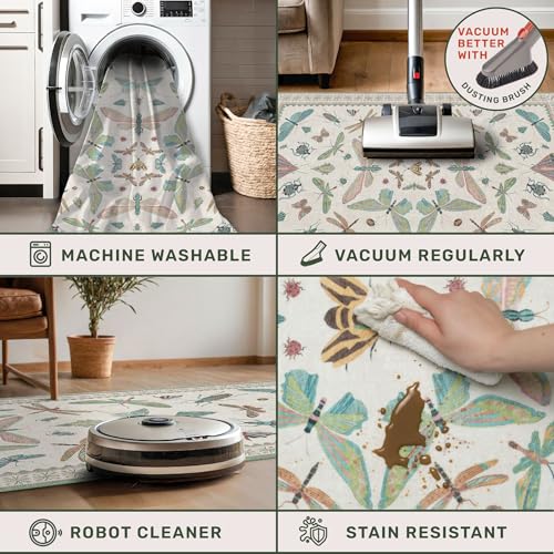 Green Butterfly Rugs for Girls Bedroom (8' x 10' (Rectangular) / Beige Green)